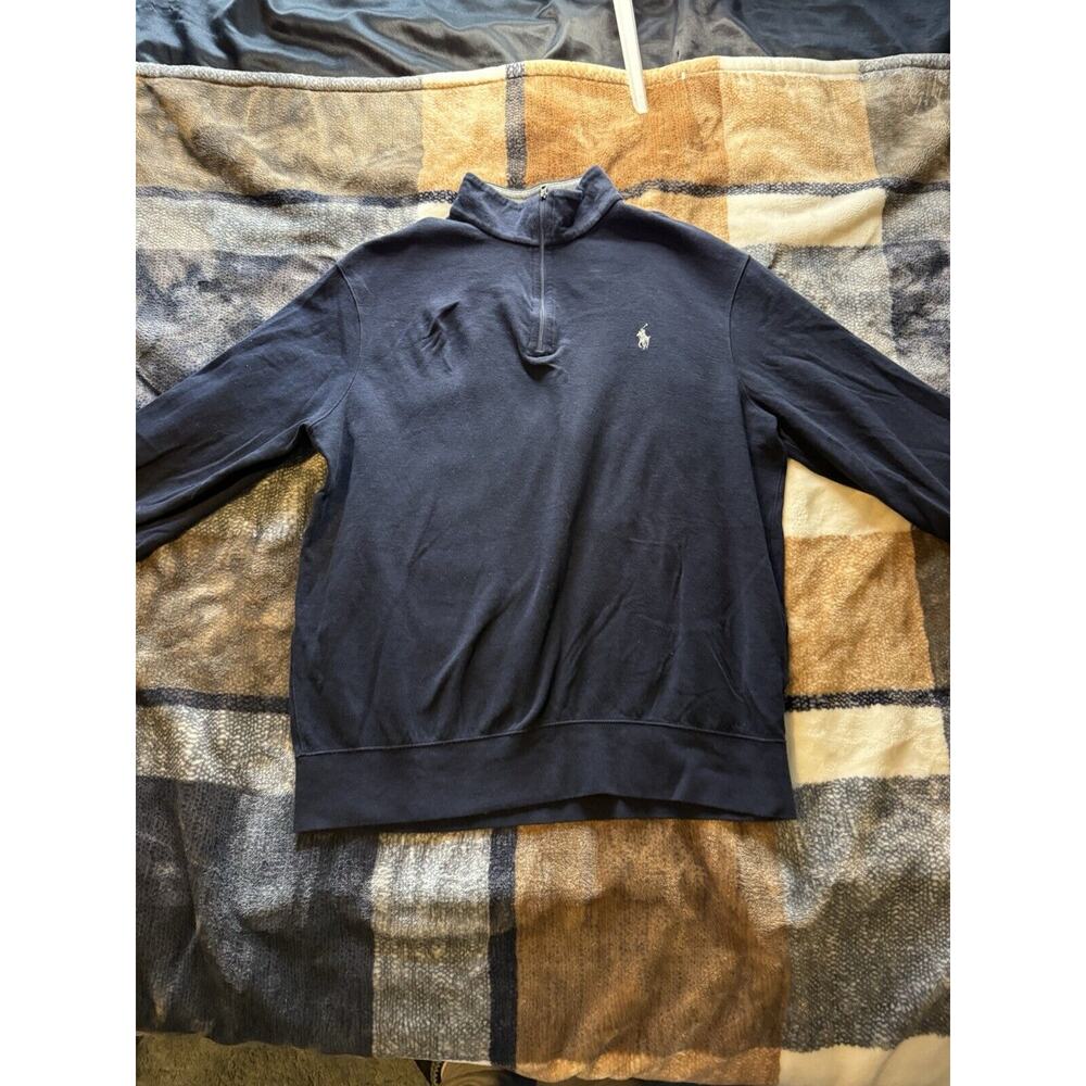 Polo Ralph Lauren Men Navy RL Fleece 1/4 Zip Fleece Sweatshirt Sweater Medium